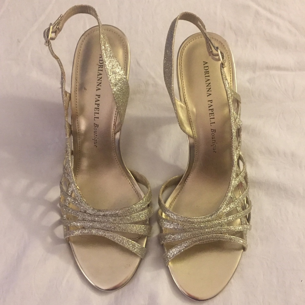 Adrianna Papell Boutique gold glitter heels size 9